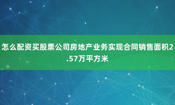 怎么配资买股票公司房地产业务实现合同销售面积2.57万平方米